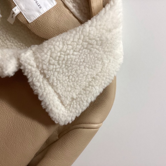 AVEC LES FILLES Colorblock Faux Shearling Snap Button Jacket Coat Tan Size Large - Picture 15 of 16